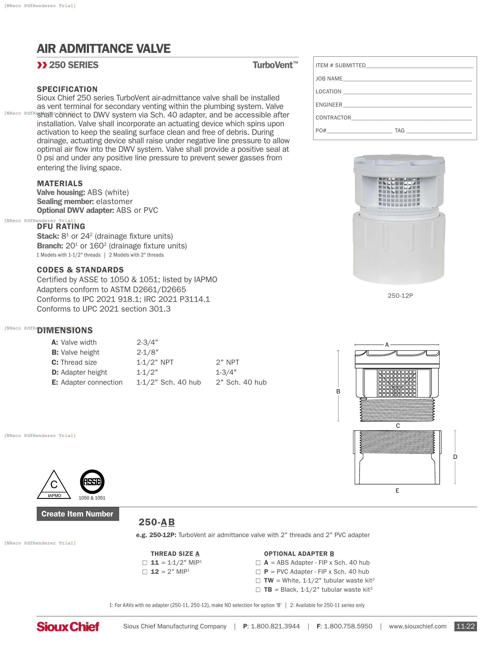 250 SERIES - TURBOVENT AAV - SPEC SHEET.PDF Specification Document